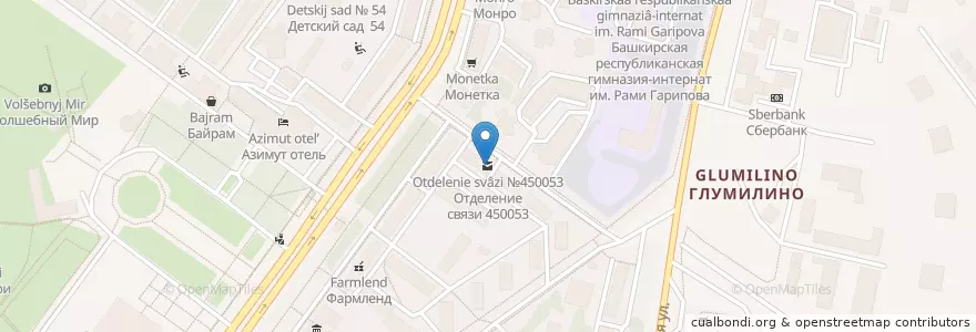 Mapa de ubicacion de Отделение связи №450053 en Rusia, Приволжский Федеральный Округ, Bashkortostán, Городской Округ Уфа.