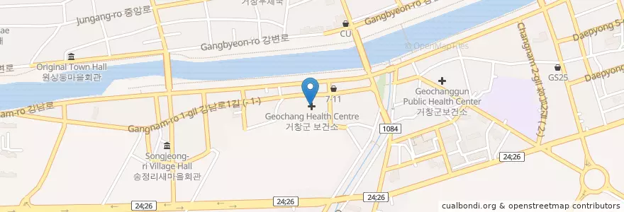 Mapa de ubicacion de 거창군 보건소 en Corea Del Sur, Gyeongsang Del Sur, 거창군.