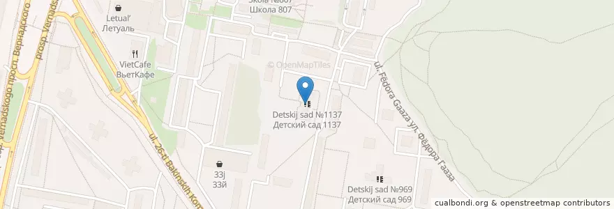 Mapa de ubicacion de Детский сад №1137 en Russie, District Fédéral Central, Moscou, Западный Административный Округ, Район Тропарёво-Никулино.