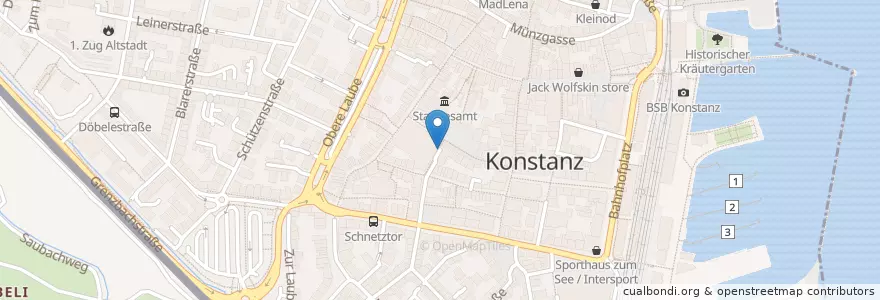 Mapa de ubicacion de Parkhaus Augustiner / Karstadt en Alemania, Baden-Wurtemberg, Regierungsbezirk Freiburg, Bezirk Kreuzlingen, Landkreis Konstanz, Verwaltungsgemeinschaft Konstanz, Konstanz.