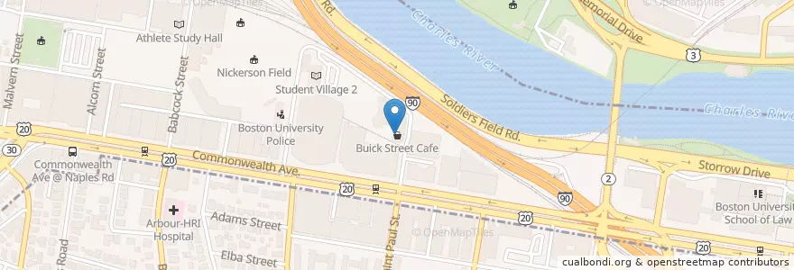 Mapa de ubicacion de Buick Street Cafe en Estados Unidos De América, Massachusetts, Suffolk County, Boston.