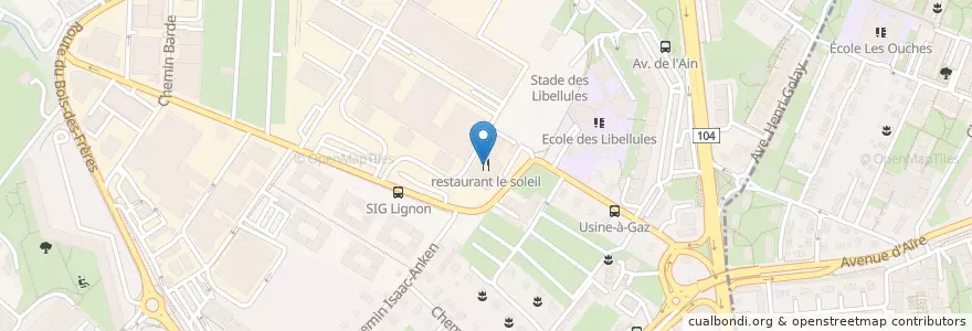 Mapa de ubicacion de restaurant le soleil en Schweiz/Suisse/Svizzera/Svizra, Genève, Genève, Vernier.