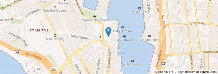 Mapa de ubicacion de Maritime Museum (389 terminus) en Australien, Neusüdwales, Council Of The City Of Sydney, Sydney.