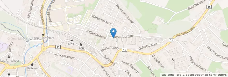 Mapa de ubicacion de Restaurant Weinberg en Suisse, Zurich, Bezirk Hinwil, Rüti (Zh).
