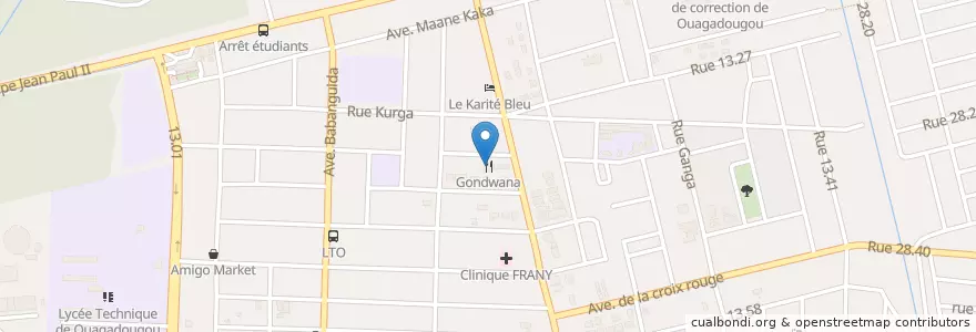 Mapa de ubicacion de Gondwana en Burkina Faso, Centre, Kadiogo, Ouagadougou.