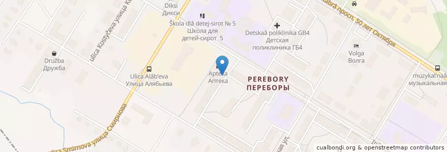Mapa de ubicacion de ДПБДОО «Истоки» en Russland, Föderationskreis Zentralrussland, Oblast Jaroslawl, Рыбинский Район, Городской Округ Рыбинск.