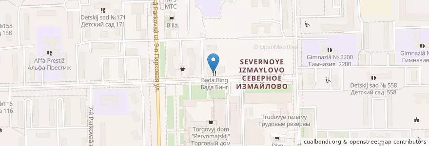Mapa de ubicacion de Бада Бинг en Russie, District Fédéral Central, Moscou, Восточный Административный Округ, Район Северное Измайлово.