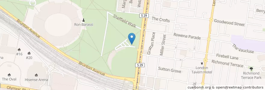 Mapa de ubicacion de Yarra Park Car Park - Gate 6 (Public) en Australie, Victoria, City Of Yarra, City Of Melbourne.