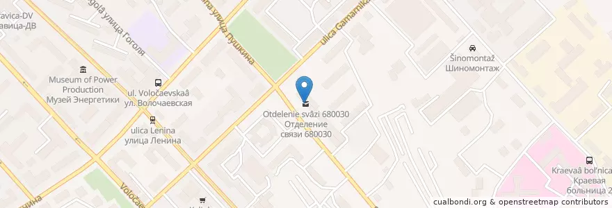 Mapa de ubicacion de Отделение связи 680030 en Россия, Дальневосточный Федеральный Округ, Хабаровский Край, Городской Округ Хабаровск.