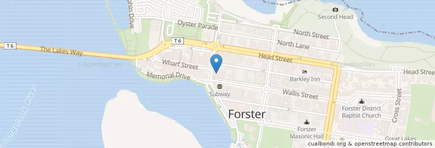 Mapa de ubicacion de Forster Post Shop en Australia, New South Wales, Mid-Coast Council.