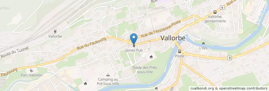 Mapa de ubicacion de James Pub en Switzerland, Vaud, District Du Jura-Nord Vaudois, Vallorbe.