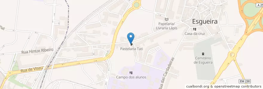 Mapa de ubicacion de Pastelaria Tati en البرتغال, آويرو, الوسطى, فوغا السفلى, آويرو, Esgueira.