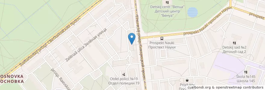 Mapa de ubicacion de Аптека № 142 en Rusland, Северо-Западный Федеральный Округ, Oblast Leningrad, Sint-Petersburg, Калининский Район, Округ Академическое.