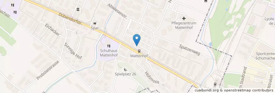 Mapa de ubicacion de Restaurant Mattenhof en Suiza, Zúrich, Bezirk Uster, Bezirk Zürich, Zúrich.