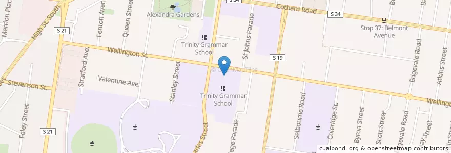 Mapa de ubicacion de Trinity Grammar School en Australia, Victoria, City Of Boroondara.