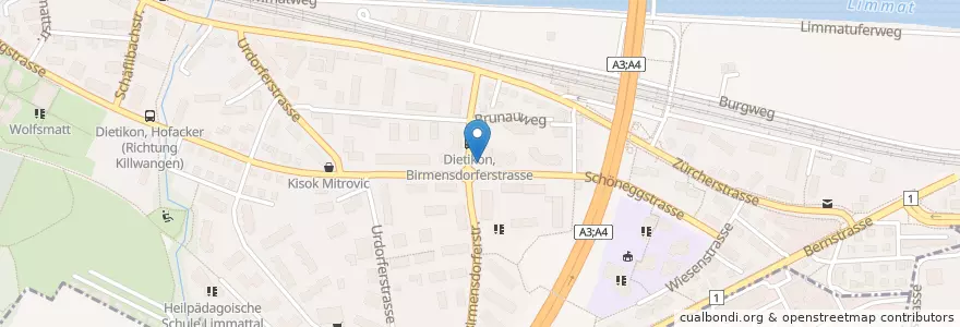 Mapa de ubicacion de Steinbock-Brunnen en Switzerland, Zurich, Bezirk Dietikon, Dietikon.