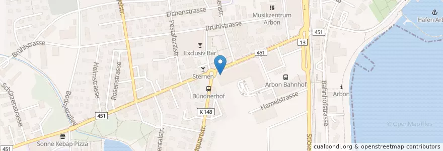 Mapa de ubicacion de Thurgauer Kantonalbank en Schweiz, Thurgau, Bezirk Arbon, Arbon.