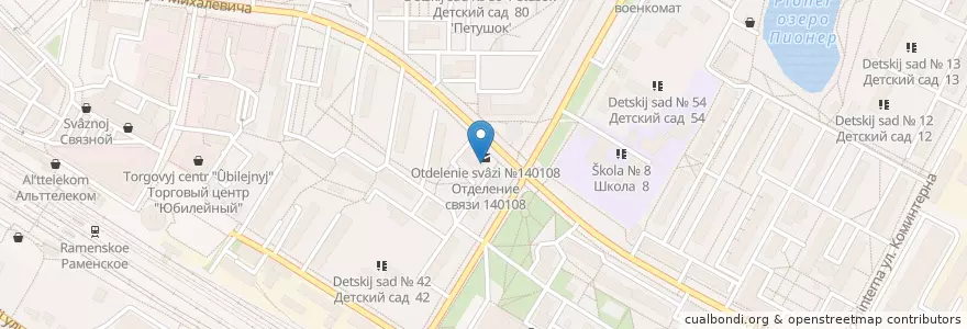 Mapa de ubicacion de Отделение связи №140108 en Rusia, Distrito Federal Central, Óblast De Moscú, Раменский Городской Округ.