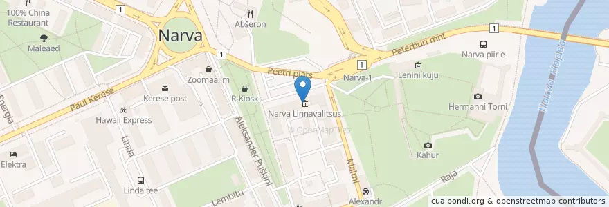 Mapa de ubicacion de Narva town hall en Narva Linn.