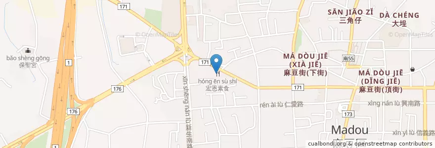 Mapa de ubicacion de 宏恩素食 en 台湾, 台南市, 麻豆区.