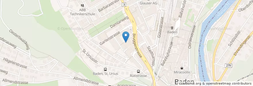 Mapa de ubicacion de Restaurant Bar Spedition en Schweiz/Suisse/Svizzera/Svizra, Aargau, Bezirk Baden, Baden.