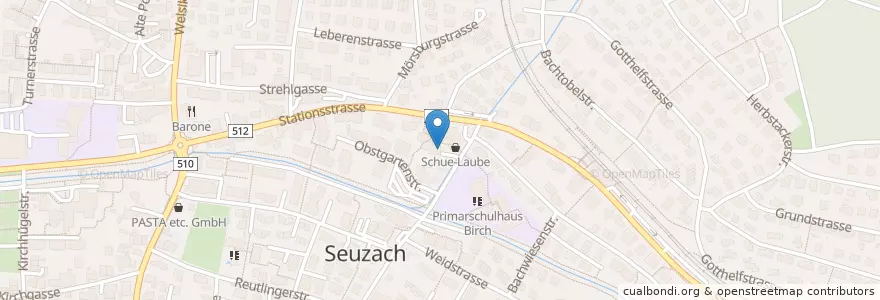 Mapa de ubicacion de Zürcher Kantonalbank en Schweiz/Suisse/Svizzera/Svizra, Zürich, Bezirk Winterthur, Seuzach.
