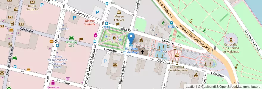 Mapa de ubicacion de 15 - Plaza 25 de Mayo en Аргентина, Санта-Фе, Departamento Rosario, Municipio De Rosario, Росарио.