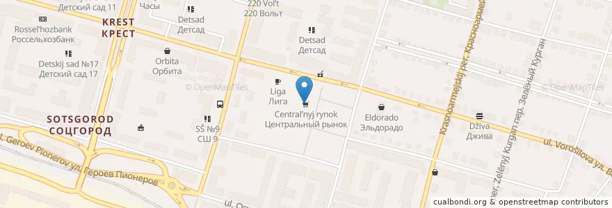 Mapa de ubicacion de Центральный рынок en Rússia, Distrito Federal Do Sul, Oblast De Rostov, Городской Округ Каменск-Шахтинский.