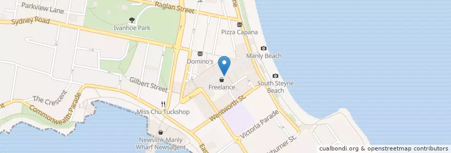 Mapa de ubicacion de Manly Beach en Australië, Nieuw-Zuid-Wales, Sydney, Northern Beaches Council.