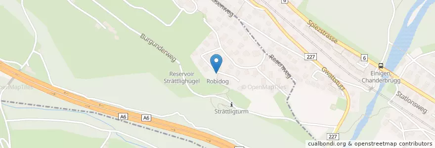 Mapa de ubicacion de Robidog en Schweiz/Suisse/Svizzera/Svizra, Bern/Berne, Verwaltungsregion Oberland, Spiez, Thun.
