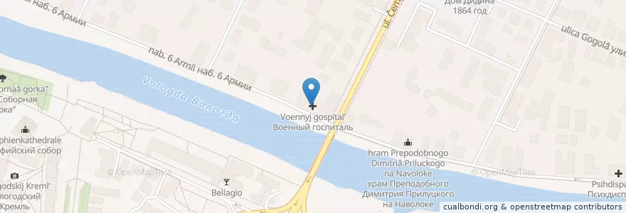 Mapa de ubicacion de Военный госпиталь en Rusland, Северо-Западный Федеральный Округ, Oblast Vologda, Вологодский Район, Городской Округ Вологда.