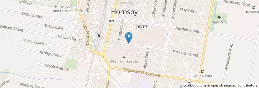 Mapa de ubicacion de Hornsby Fountain en Австралия, Новый Южный Уэльс, The Council Of The Shire Of Hornsby, Sydney.