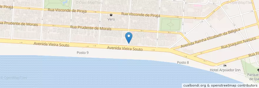 Mapa de ubicacion de Posto 9 en Brazil, Southeast Region, Rio De Janeiro, Região Metropolitana Do Rio De Janeiro, Região Geográfica Imediata Do Rio De Janeiro, Região Geográfica Intermediária Do Rio De Janeiro, Rio De Janeiro.