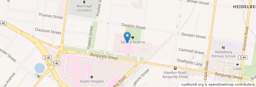 Mapa de ubicacion de Warringal Hospital Car Park en Australia, Victoria, City Of Banyule.