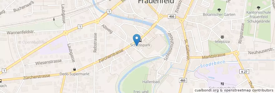 Mapa de ubicacion de Gasthof zum goldenen Kreuz en Suisse, Thurgovie, Bezirk Frauenfeld, Frauenfeld.