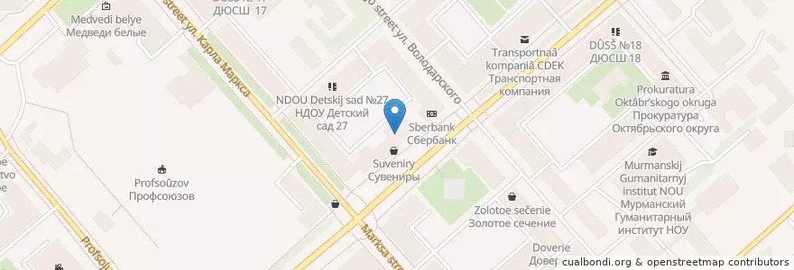 Mapa de ubicacion de Библиотека областного краеведческого музея en Russie, District Fédéral Du Nord-Ouest, Oblast De Mourmansk, Городской Округ Мурманск.