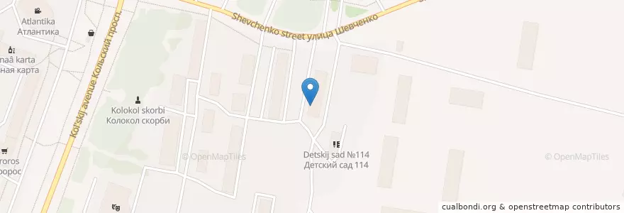 Mapa de ubicacion de Библиотека для слепых en Russie, District Fédéral Du Nord-Ouest, Oblast De Mourmansk, Городской Округ Мурманск.