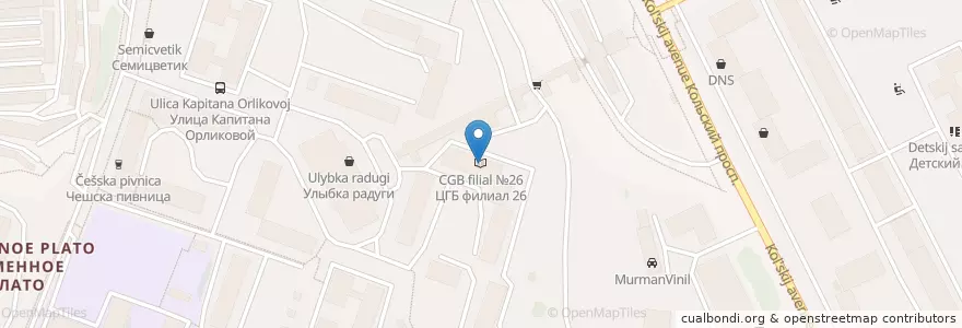 Mapa de ubicacion de ЦГБ филиал №26 en Rusia, Северо-Западный Федеральный Округ, Óblast De Múrmansk, Городской Округ Мурманск.