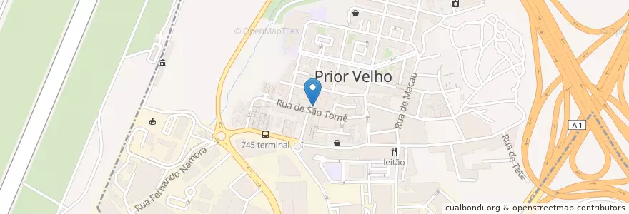 Mapa de ubicacion de Restaurante A Flauta en Portugal, Aire Métropolitaine De Lisbonne, Lisbonne, Grande Lisboa, Loures, Sacavém E Prior Velho.