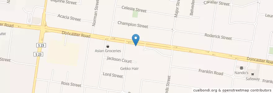 Mapa de ubicacion de Australia Post - Doncaster Heights en Australien, Victoria, City Of Manningham.