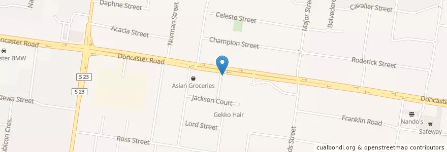 Mapa de ubicacion de Bendigo Community Bank - Doncaster East en Australia, Victoria, City Of Manningham.