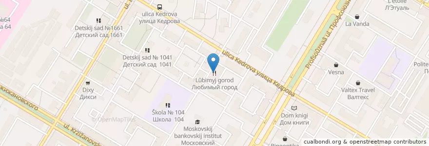 Mapa de ubicacion de Любимый город en Russia, Central Federal District, Moscow, South-Western Administrative Okrug, Akademichesky District.