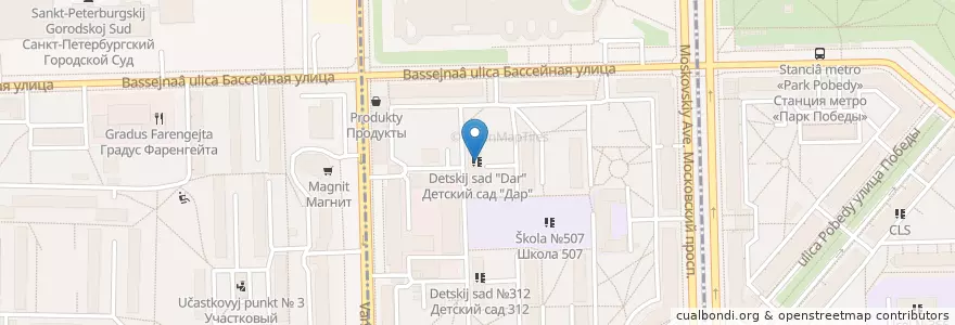Mapa de ubicacion de Детский сад "Дар" en ロシア, 北西連邦管区, レニングラード州, サンクト ペテルブルク, Московский Район.