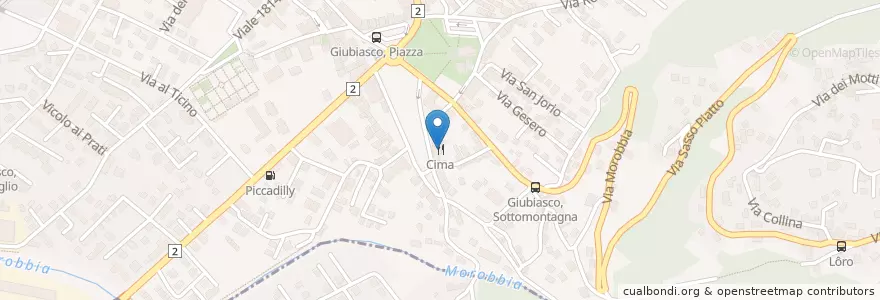 Mapa de ubicacion de Bar Cima Piazza en Schweiz/Suisse/Svizzera/Svizra, Ticino, Distretto Di Bellinzona, Circolo Di Bellinzona, Bellinzona.