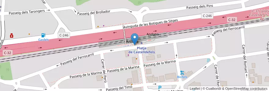 Mapa de ubicacion de 155 Estació Platja Castelldefels en 스페인, Catalunya, Barcelona, Baix Llobregat, Castelldefels.