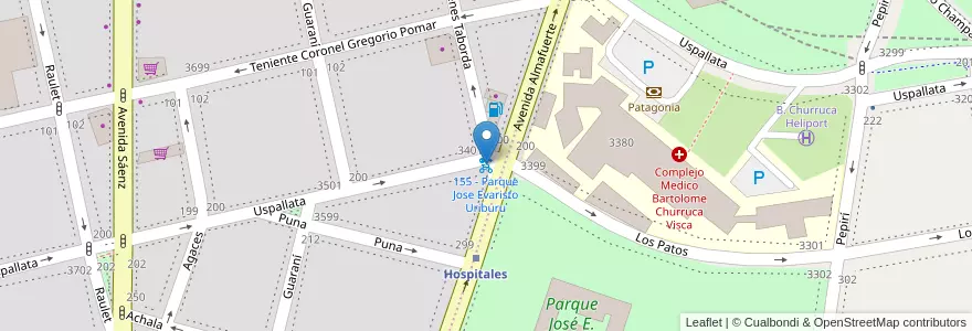 Mapa de ubicacion de 155 - Parque Jose Evaristo Uriburu en Аргентина, Буэнос-Айрес, Comuna 4, Буэнос-Айрес.