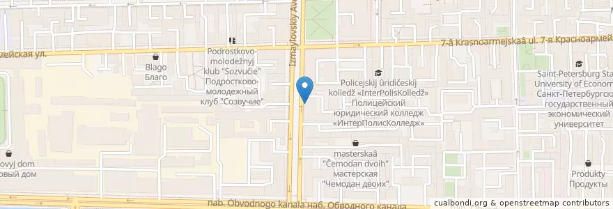 Mapa de ubicacion de Измайловская en Russland, Föderationskreis Nordwest, Oblast Leningrad, Sankt Petersburg, Адмиралтейский Район, Округ Измайловское.
