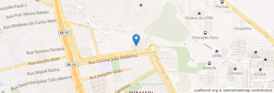 Mapa de ubicacion de Biblioteca Setorial da Escola de Música en برزیل, منطقه شمال شرقی برزیل, ریو گرانده شمالی, Região Geográfica Intermediária De Natal, Microrregião De Natal, ناتال.