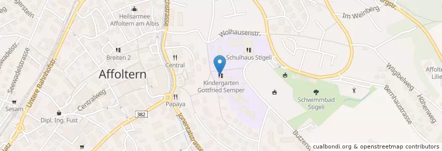 Mapa de ubicacion de Kindergarten Gottfried Semper en Suiza, Zúrich, Bezirk Affoltern, Affoltern Am Albis.
