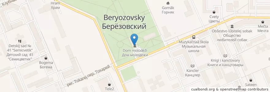 Mapa de ubicacion de Дом молодёжи en ロシア, ウラル連邦管区, スヴェルドロフスク州, ベリョーゾフスキー管区.